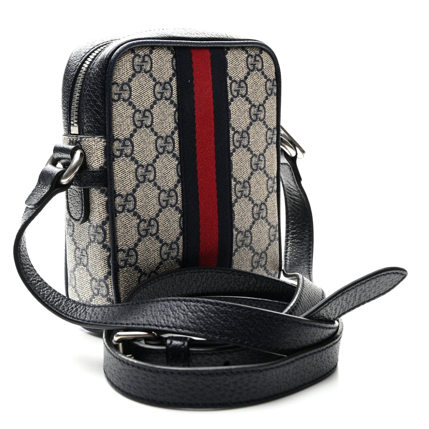 Gucci GG Supreme Monogram Textured Calfskin Web Mini Ophidia Messenger Beige Blue