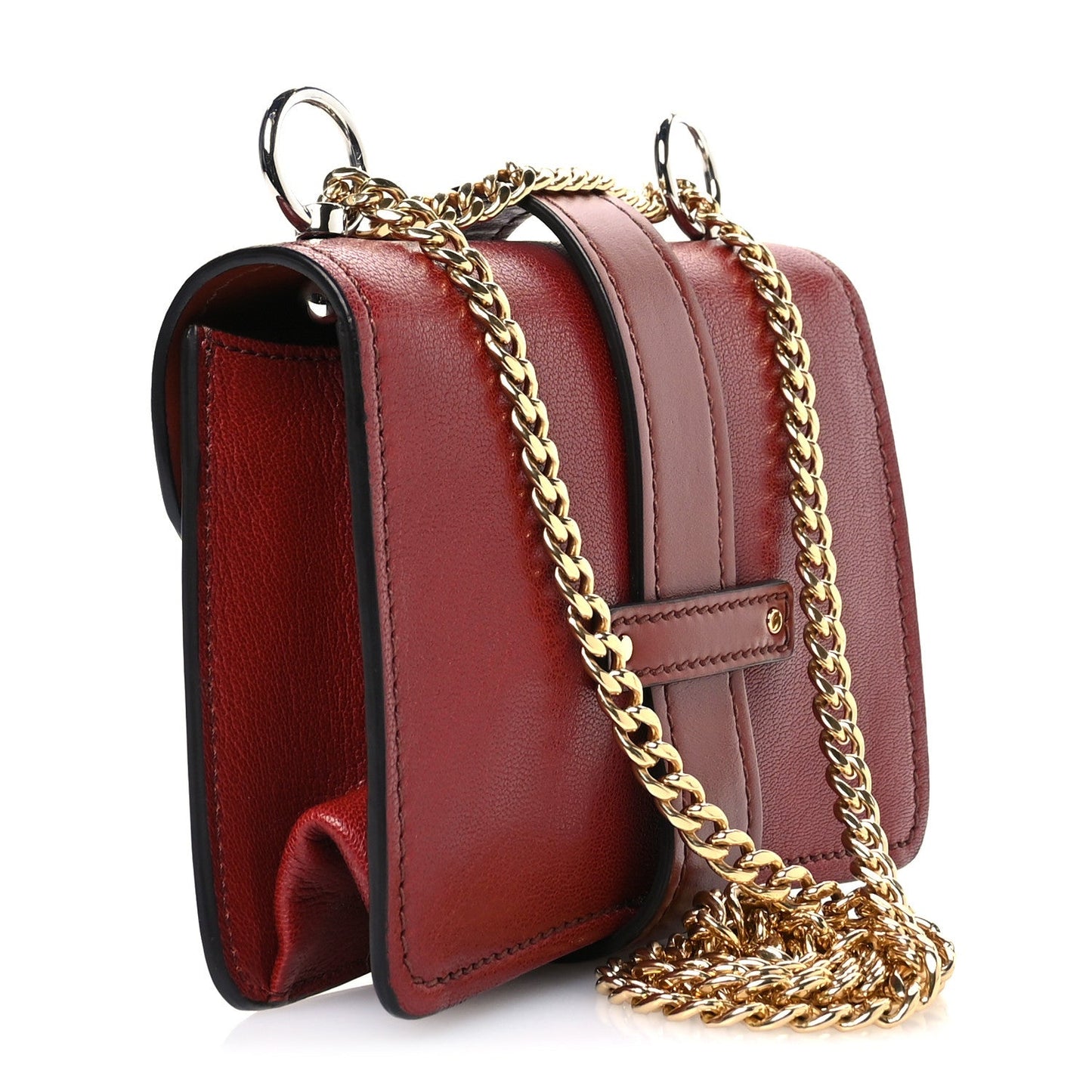 Chloe Shiny Goatskin Calfskin Mini Aby Chain Shoulder Bag Sepia Brown
