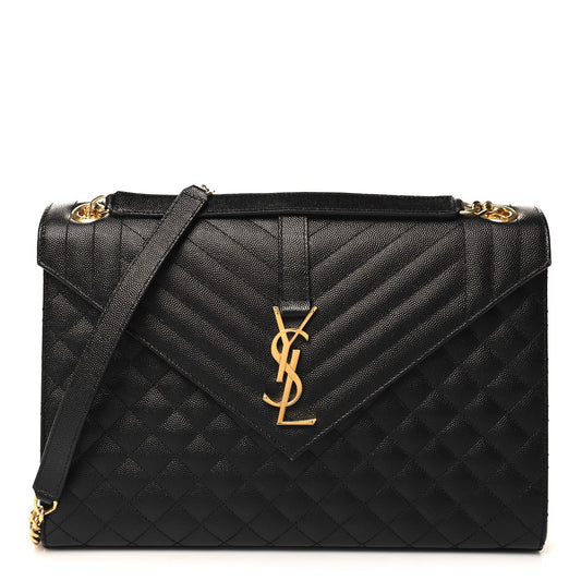 Saint Laurent Grain De Poudre Textured Mixed Matelasse Large Triquilt Monogram Satchel Black
