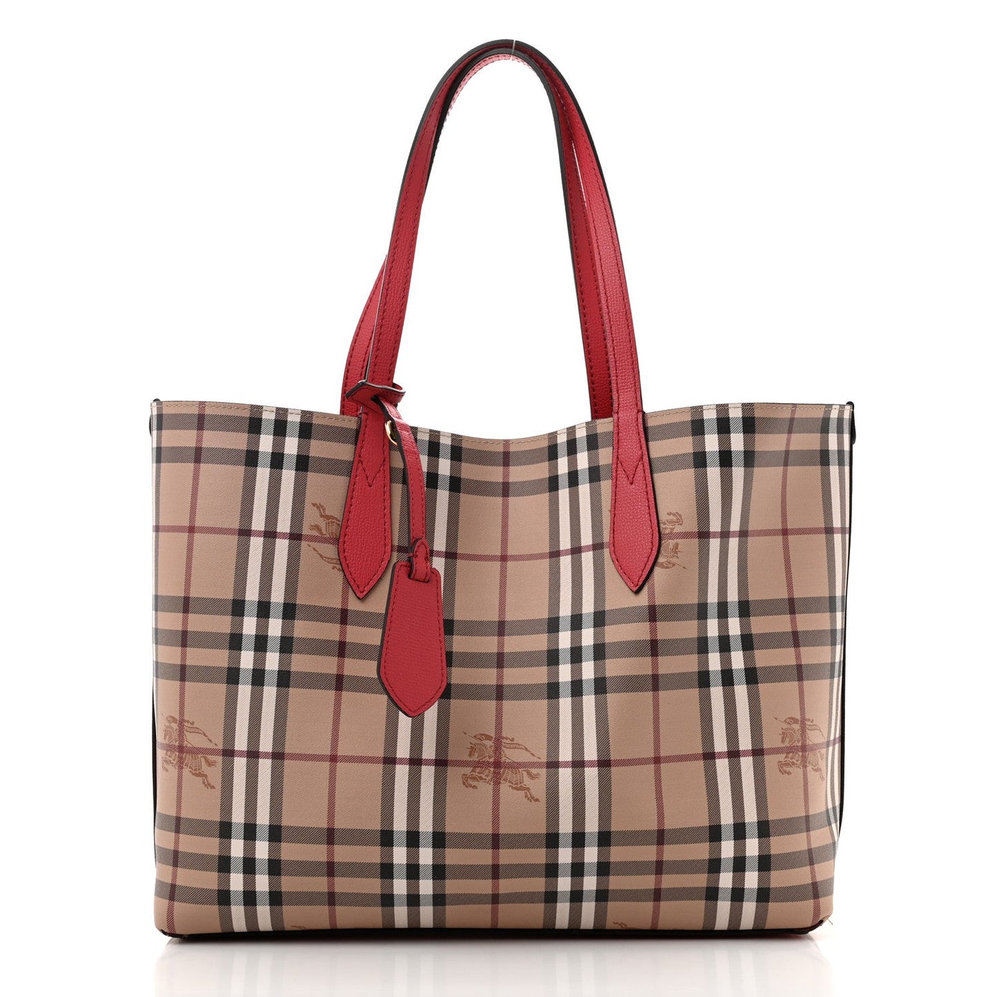 Burberry Haymarket Check Medium Reversible Tote Poppy Red