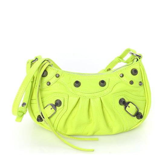Balenciaga Agneau Arena Le Cagole Mini Purse With Chain Fluo Yellow