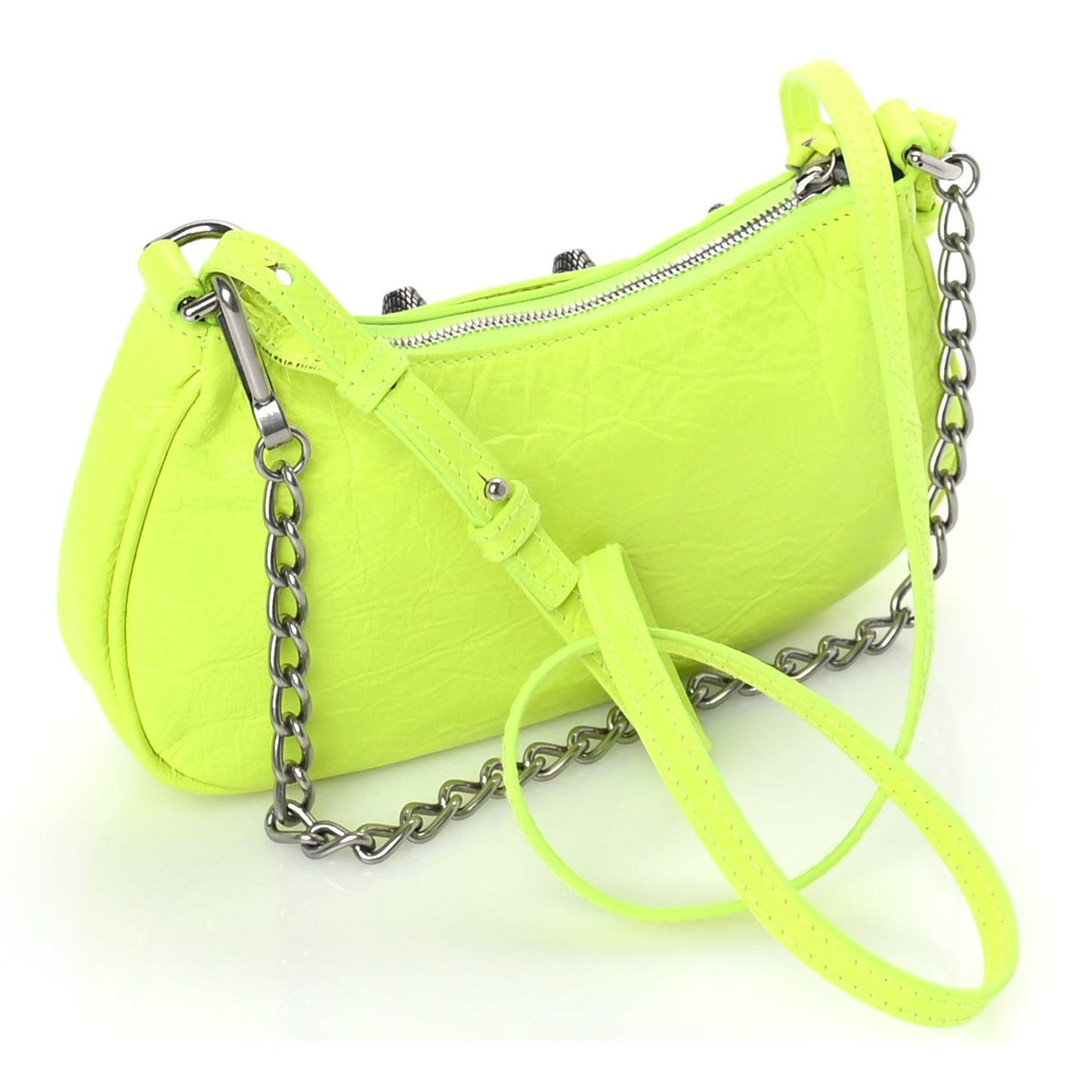 Balenciaga Agneau Arena Le Cagole Mini Purse With Chain Fluo Yellow