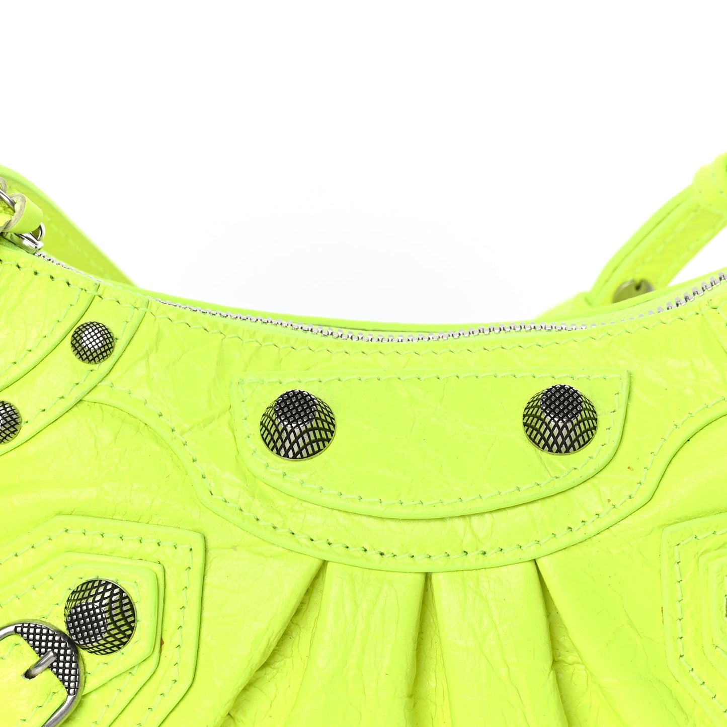 Balenciaga Agneau Arena Le Cagole Mini Purse With Chain Fluo Yellow