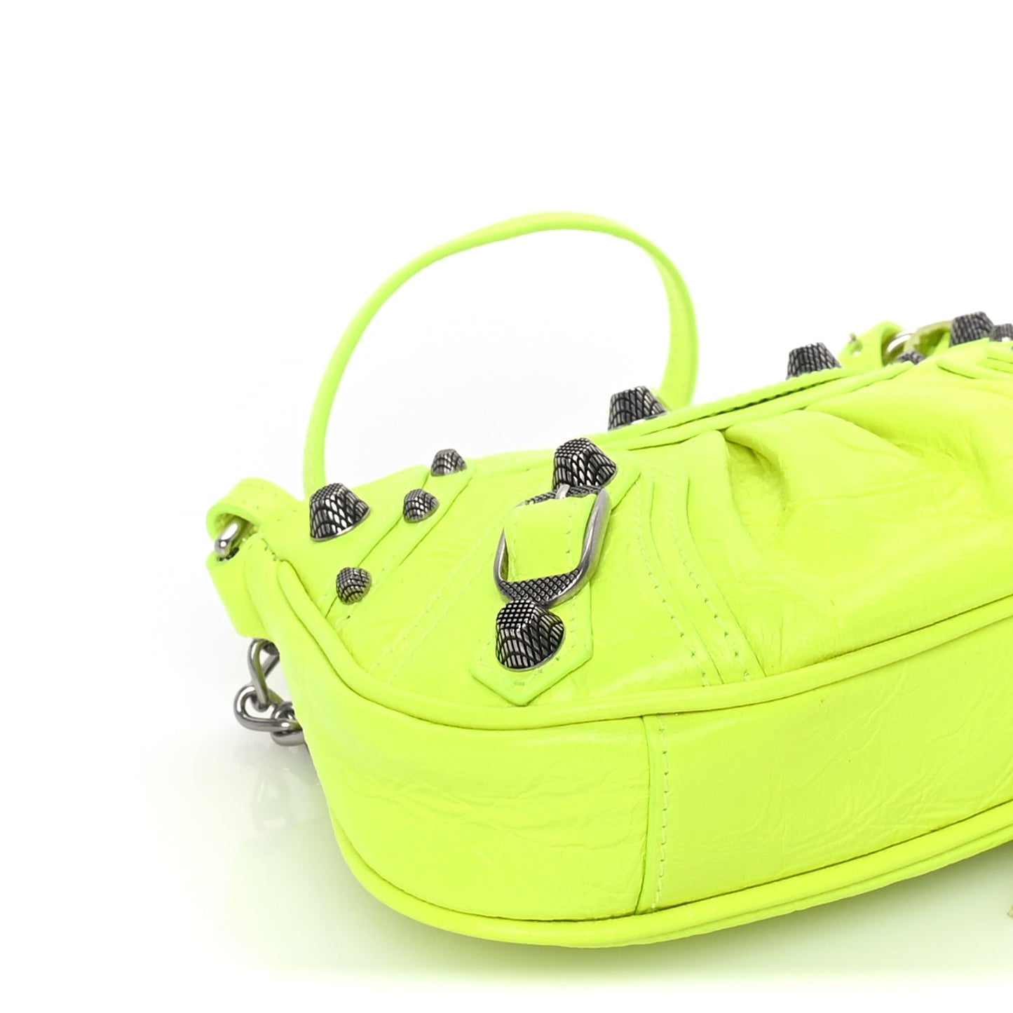 Balenciaga Agneau Arena Le Cagole Mini Purse With Chain Fluo Yellow