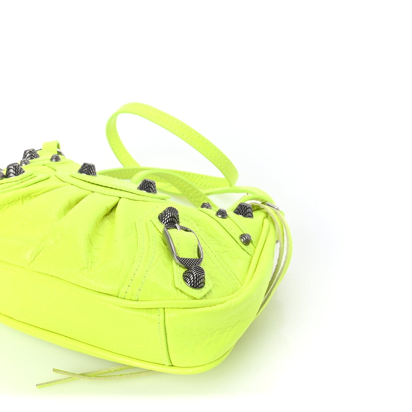 Balenciaga Agneau Arena Le Cagole Mini Purse With Chain Fluo Yellow