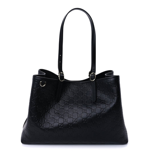 Gucci GG Calfskin Embossed Calfskin Large Tote Bag  Black