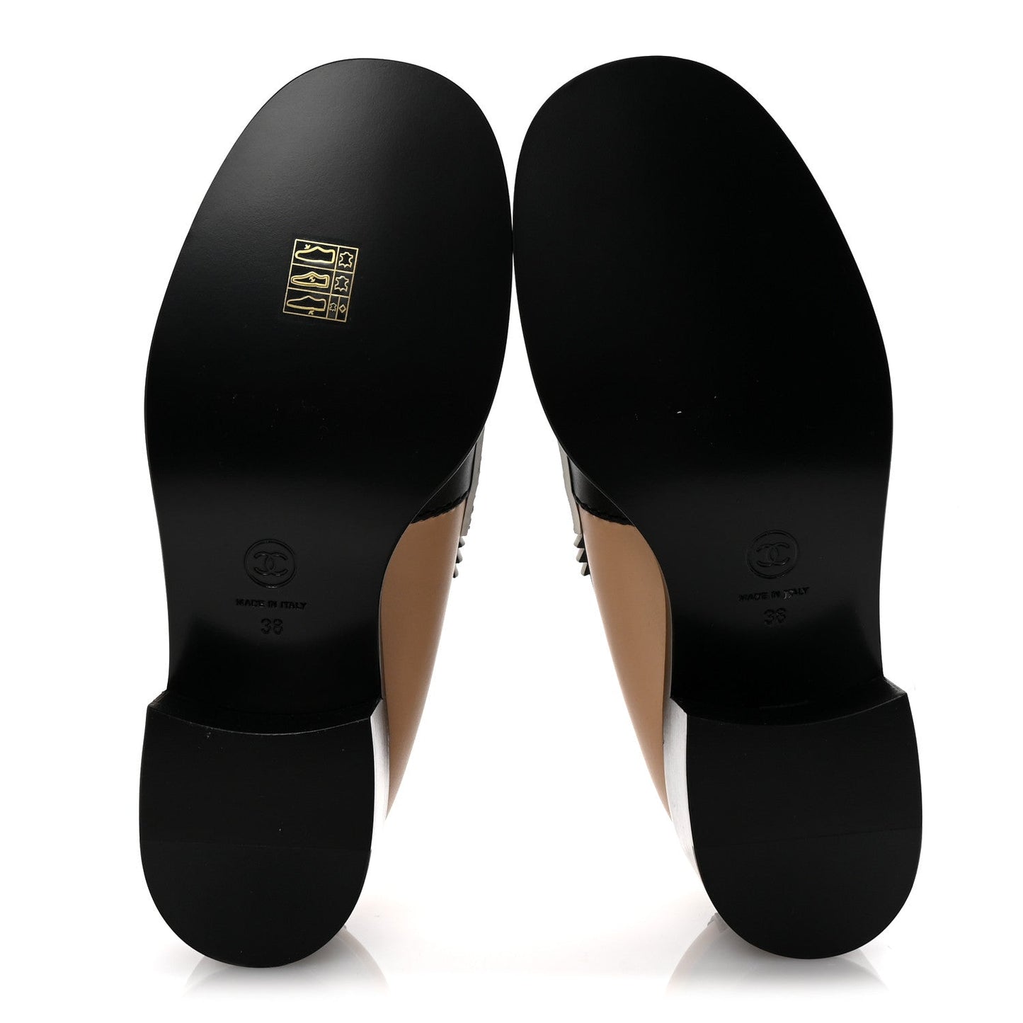 Chanel Calfskin CC Loafers 38 Black White Beige