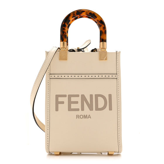 Fendi Vitello King Plexiglass Logo Embossed Mini Sunshine Shopper Tote White Rice