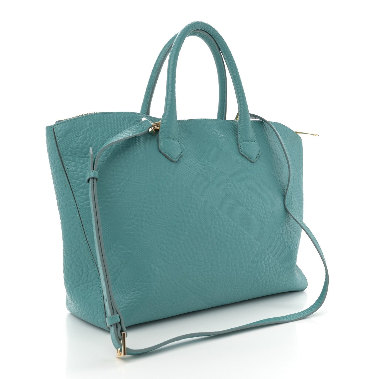 Burberry Heritage Grain Check Embossed Medium Dewsbury Tote Turquoise