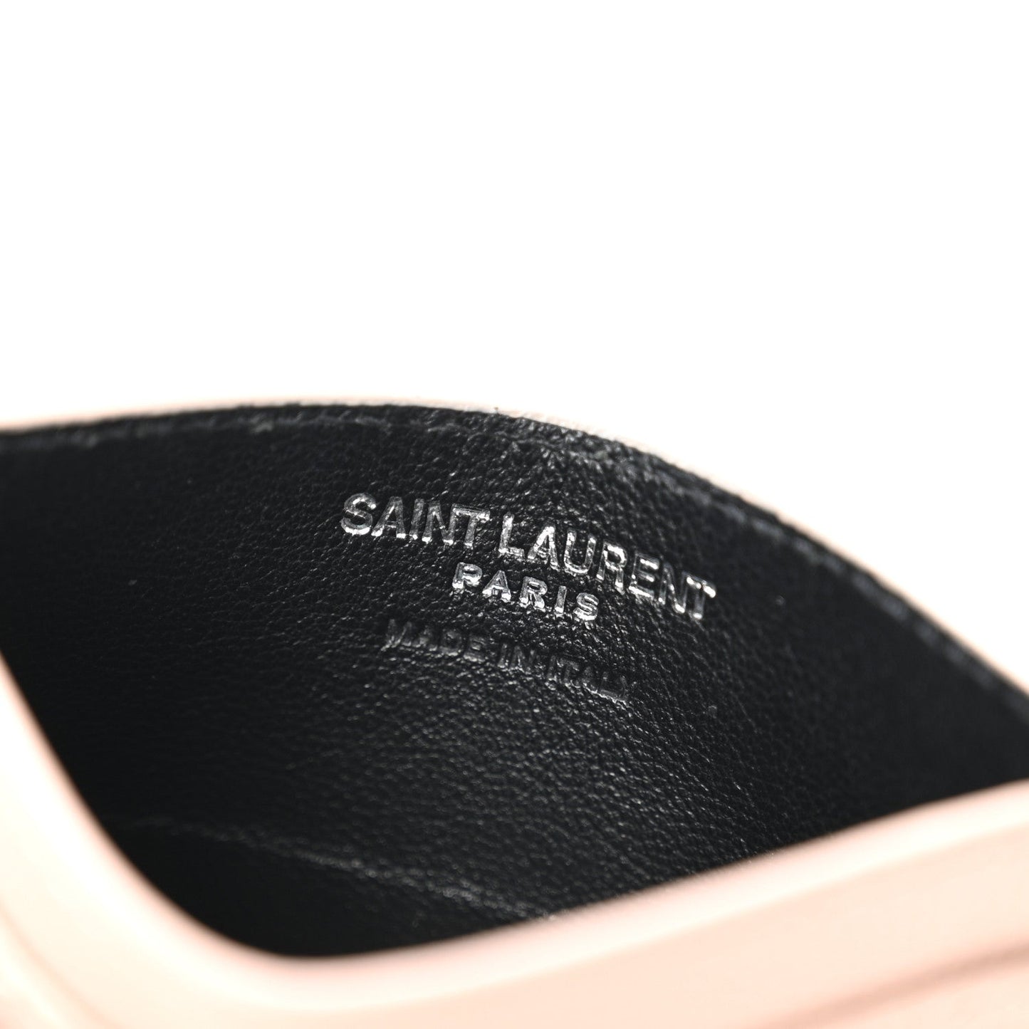 Saint Laurent Grain De Poudre Matelasse Chevron Monogram Credit Card Case Pale Pink
