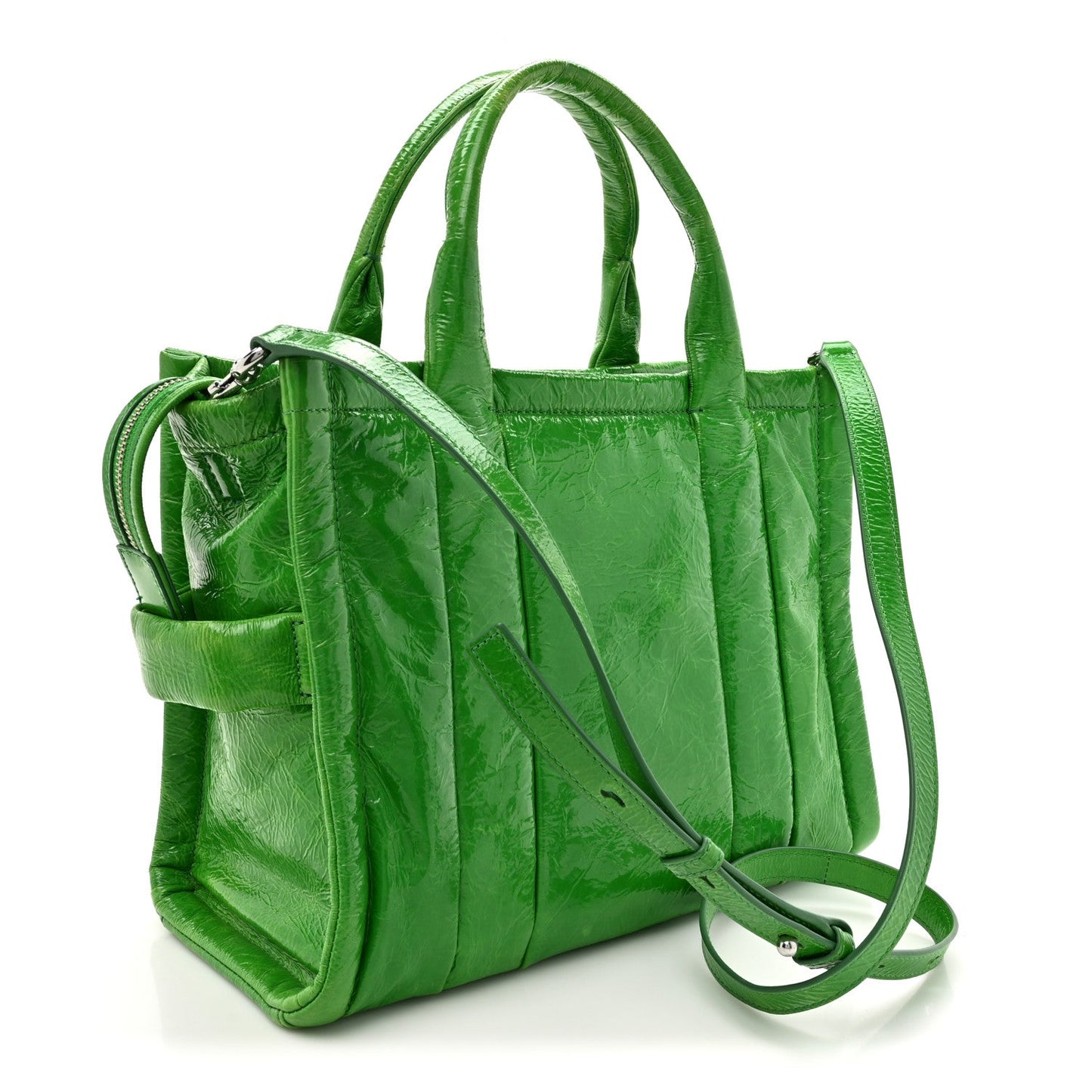 Marc Jacobs Shiny Crinkled Calfskin Medium The Tote Bag Green Glow
