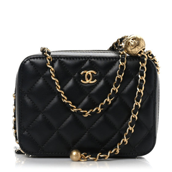 Chanel Lambskin Quilted CC Pearl Crush Camera Case Black