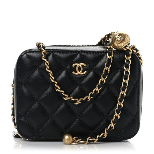 Chanel Lambskin Quilted CC Pearl Crush Camera Case Black