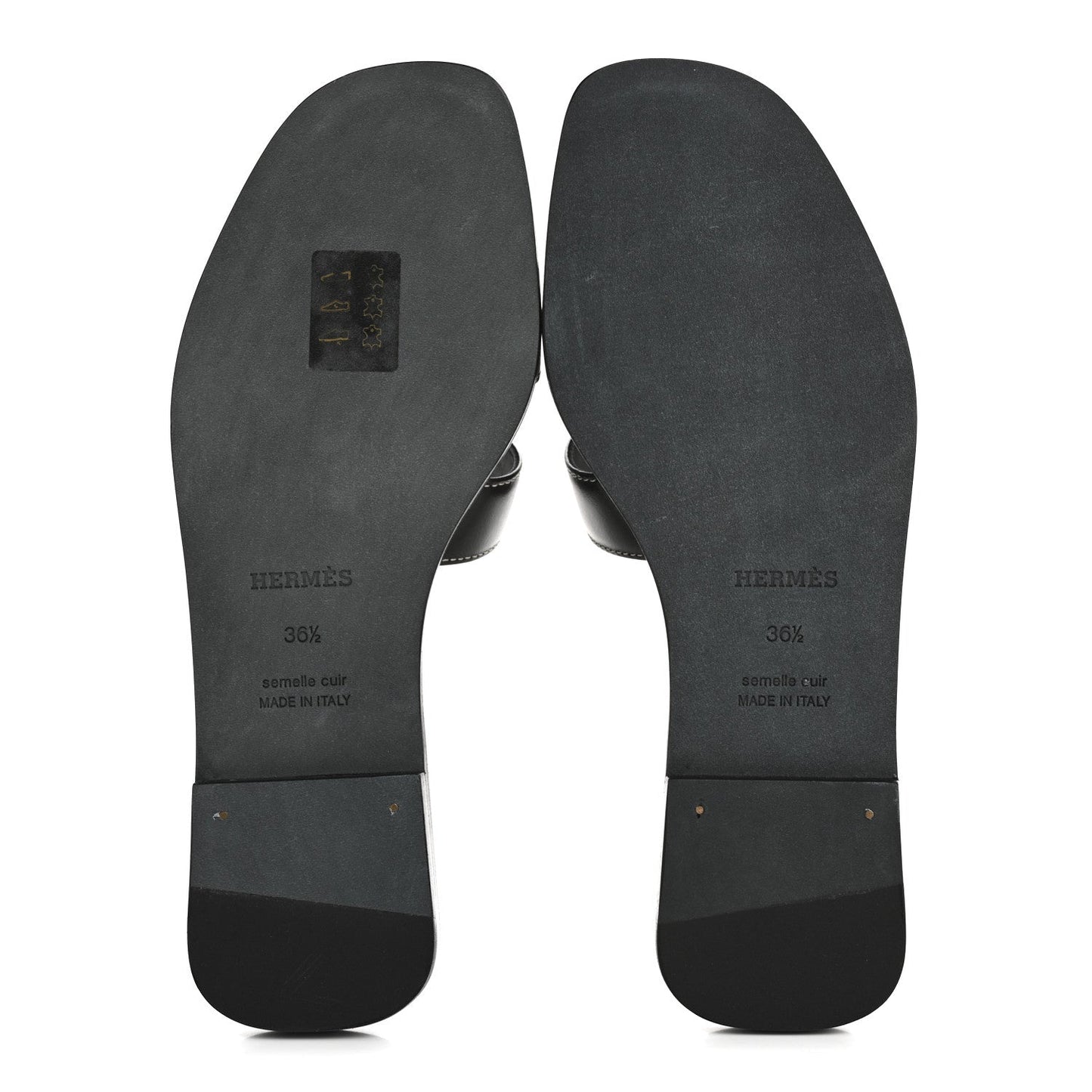 Hermes Box Calfskin Oran Sandals 36.5 Black