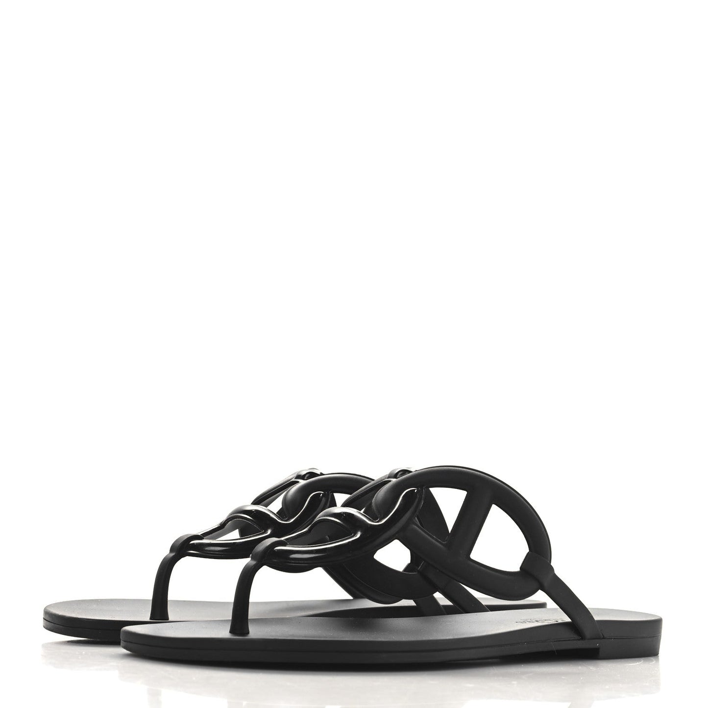 Hermes Rubber Womens Egerie Sandals 37 Black