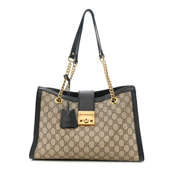Gucci GG Supreme Monogram Medium Padlock Tote Black
