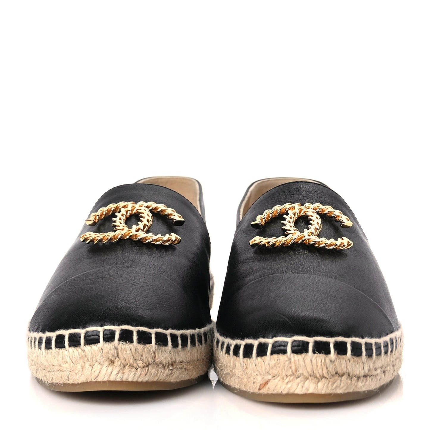 Chanel Calfskin Chain CC Espadrilles 40 Black