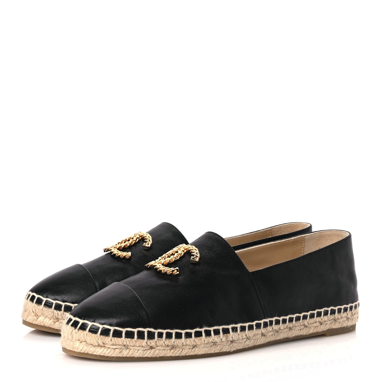 Chanel Calfskin Chain CC Espadrilles 40 Black