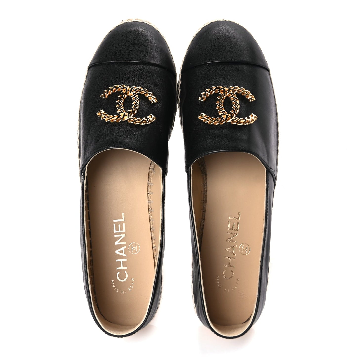 Chanel Calfskin Chain CC Espadrilles 40 Black