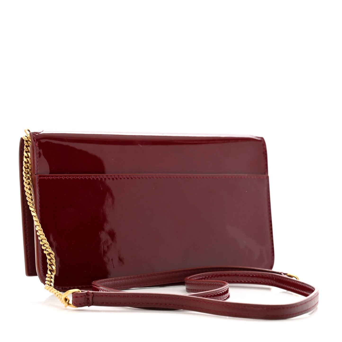 Saint Laurent Patent Monogram Phone Holder Crossbody Chataigne