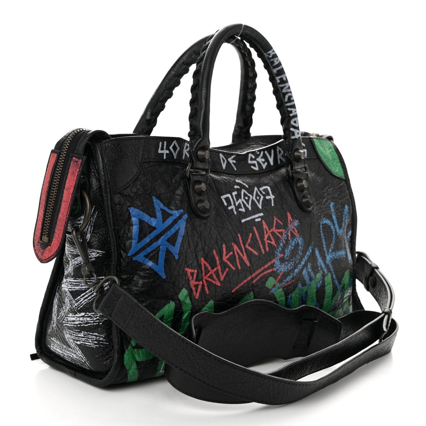 Balenciaga Agneau Graffiti All Over Classic Hardware S City Black Vert Rouge