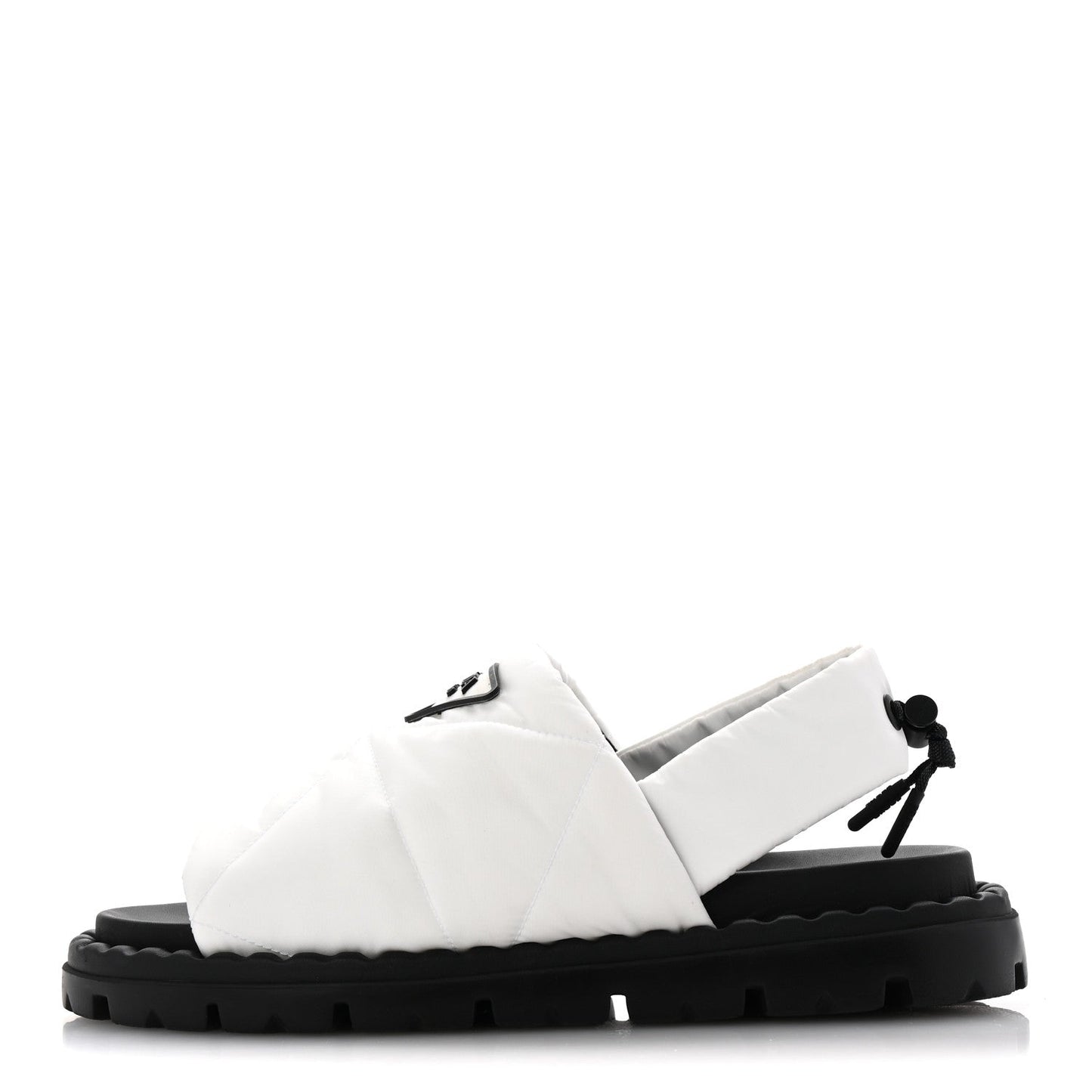 Prada Nylon Triangle Logo Padded Slingback Sandals 38 White
