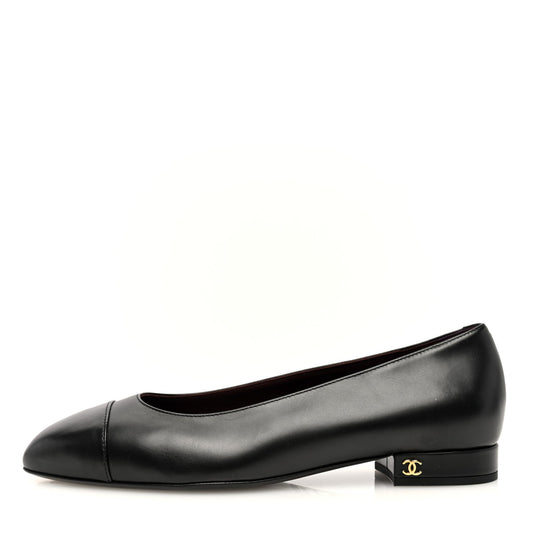 Chanel Lambskin Cap Toe CC Uniform Ballerina Flats 38.5 Black