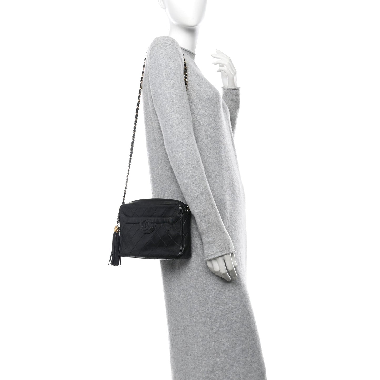 Chanel Lambskin Quilted Tassel Camera Case Black