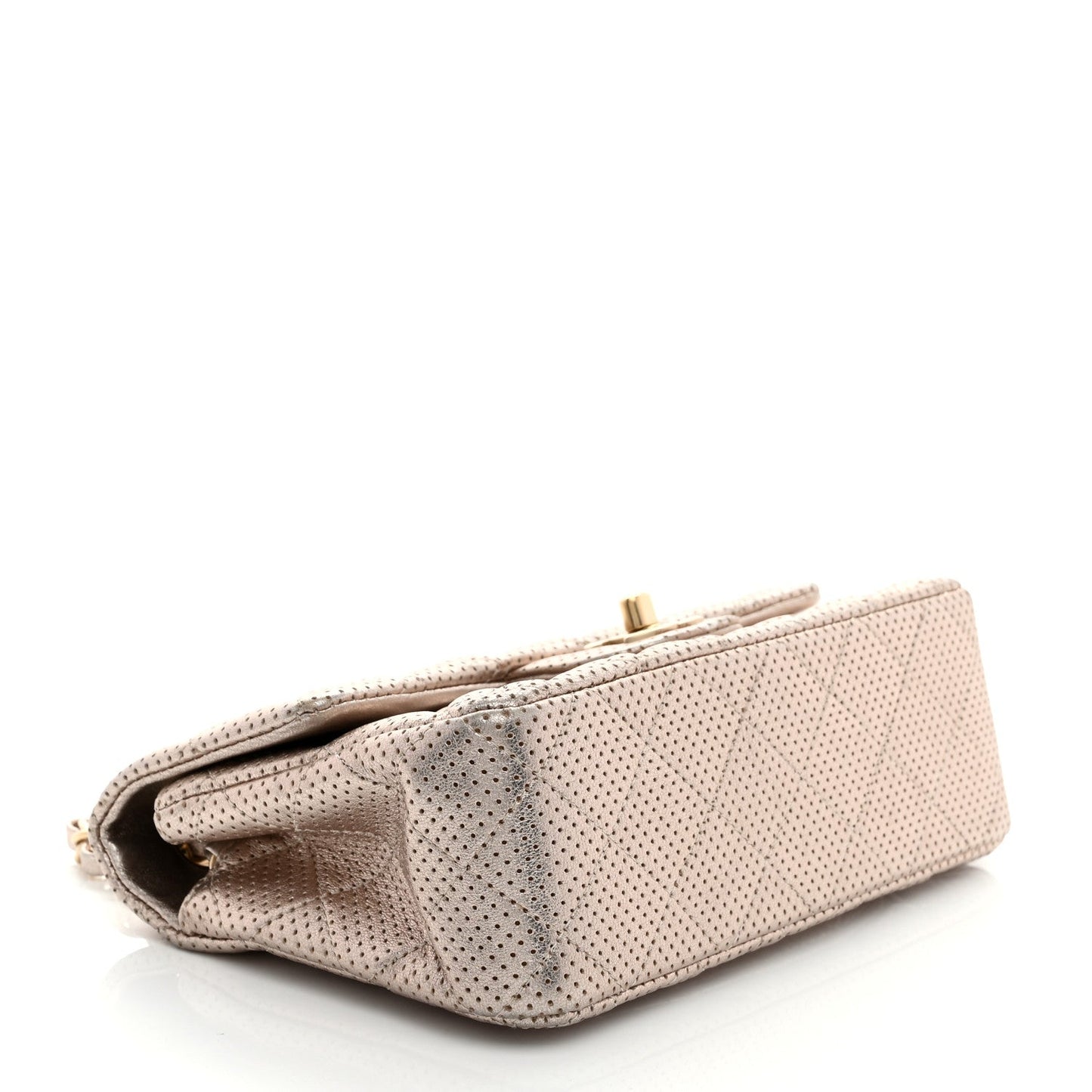 Chanel Metallic Lambskin Perforated Mini Rectangular Flap Light Gold