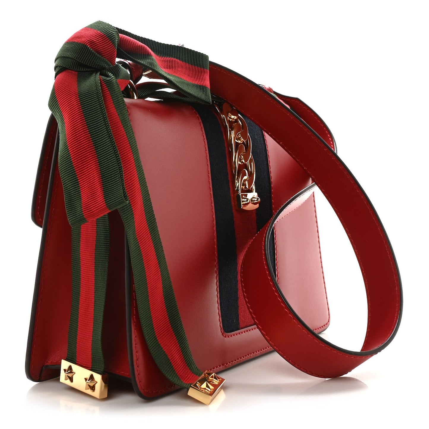 Gucci Calfskin Small Sylvie Shoulder Bag Hibiscus Red