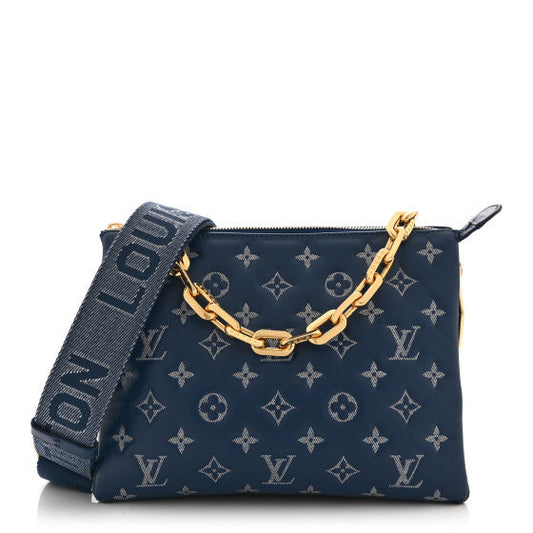 Louis Vuitton Lambskin Embossed Monogram Coussin PM Denim Blue