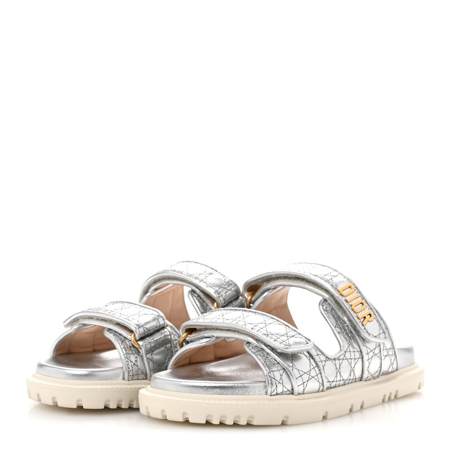 Christian Dior Laminated Sheepskin Cannage Dior Or Dioract Slide Sandals 39 Steel