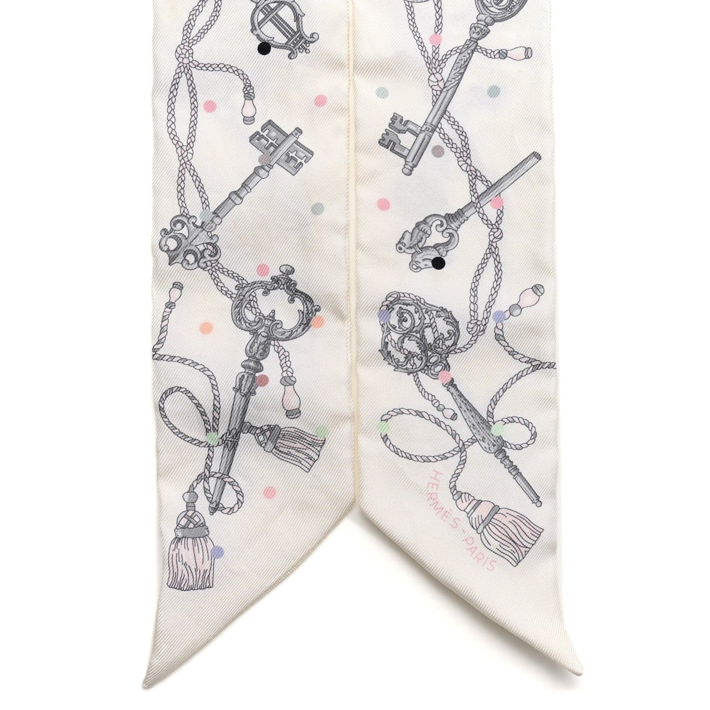 Hermes Silk Les Cles A Pois Twilly White Gris Acier