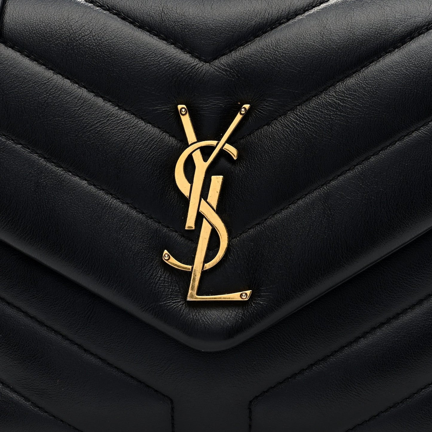 Saint Laurent Calfskin Y Quilted Monogram Small Loulou Chain Satchel Black