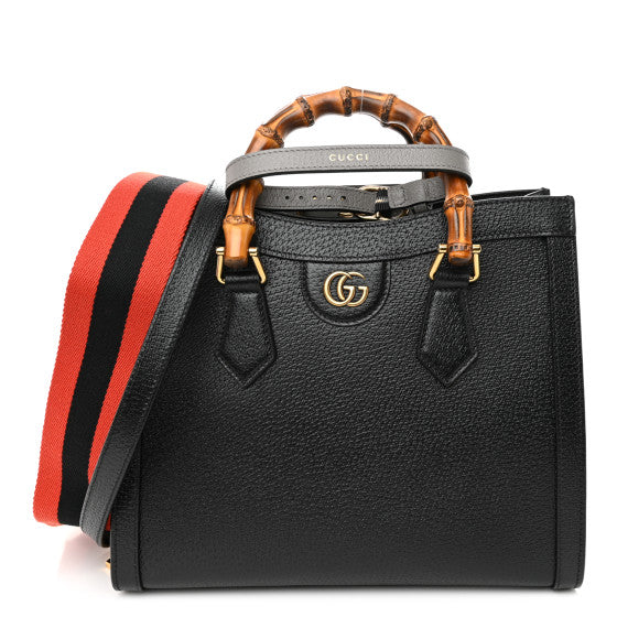 Gucci Textured Dollar Calfskin Web Small Diana Tote Bag Black Dusty Grey