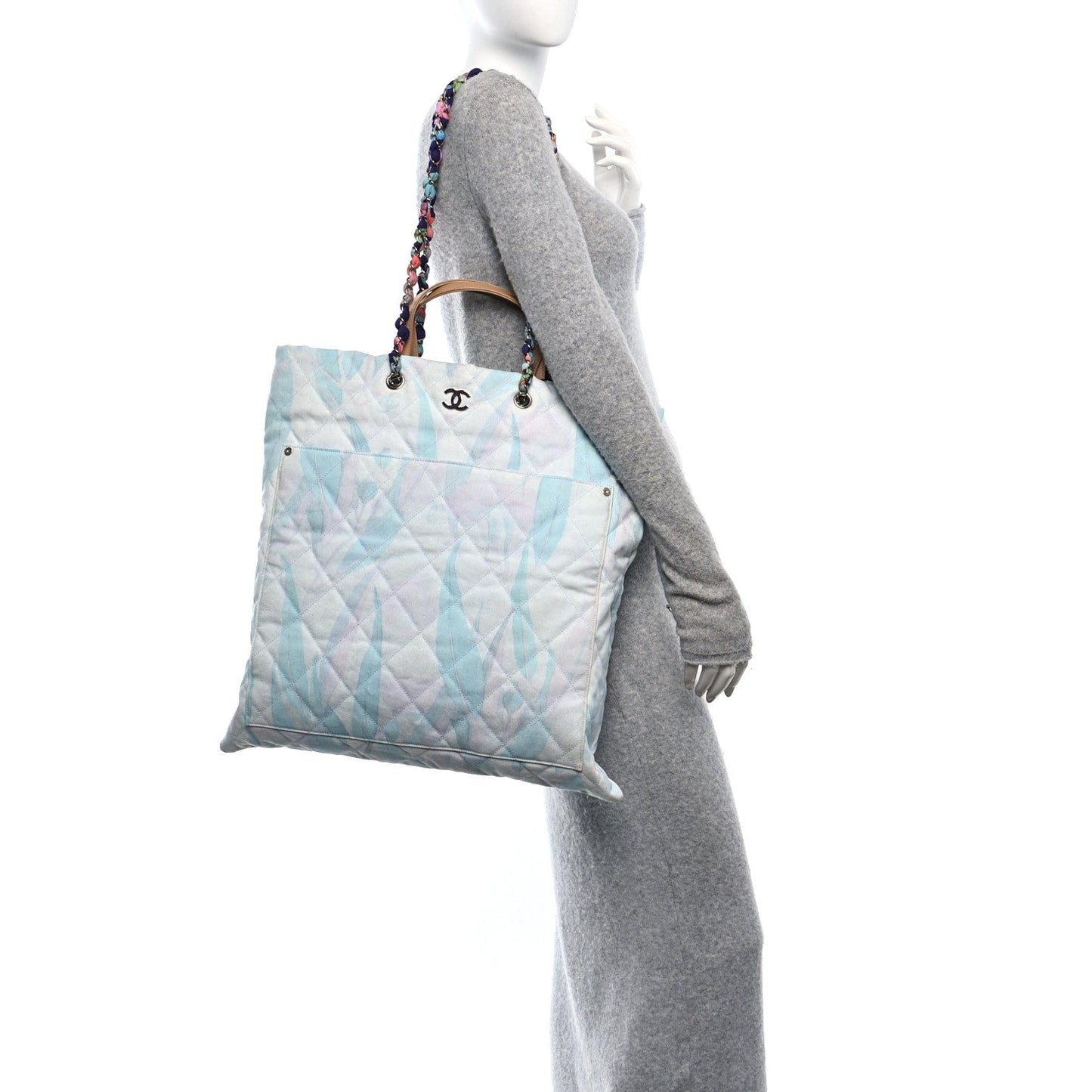 Chanel Canvas Quilted Jungle Jeans Tote White Multicolor