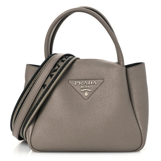 Prada Vitello Daino Soft Small Zippered Top Handle Bag Ninfea