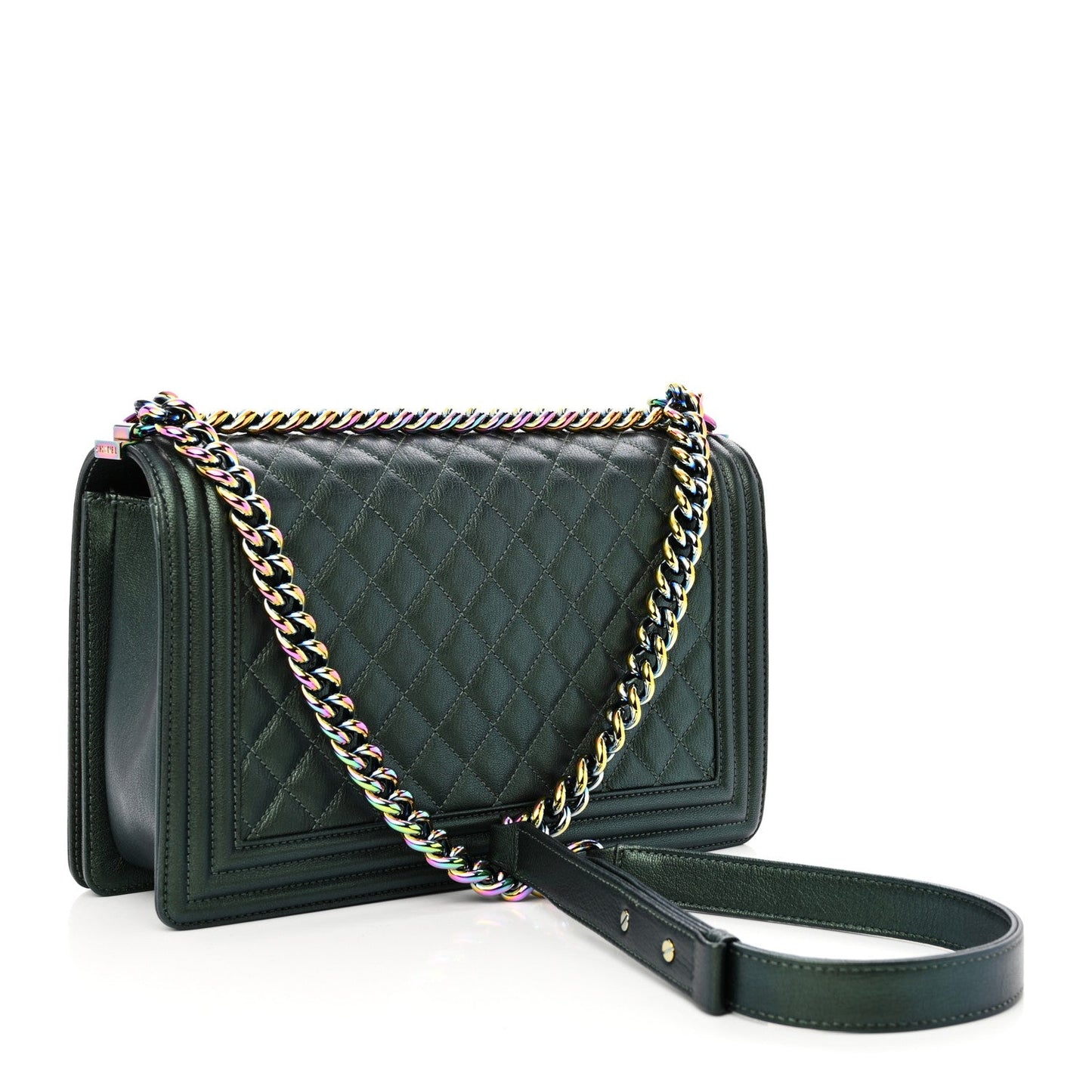Chanel Iridescent Goatskin Quilted New Medium Boy Flap Green