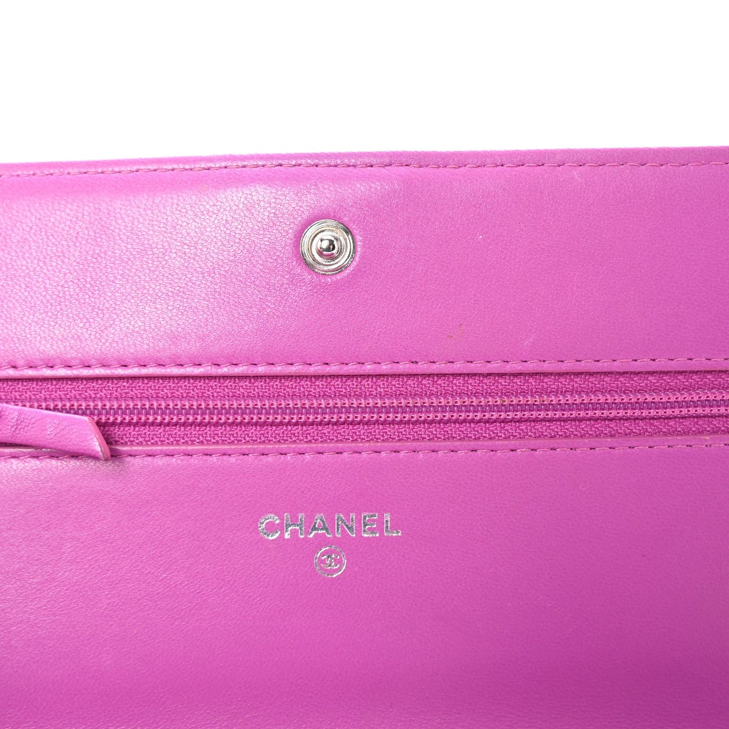 Chanel Lambskin Quilted Boy Wallet On Chain WOC Purple