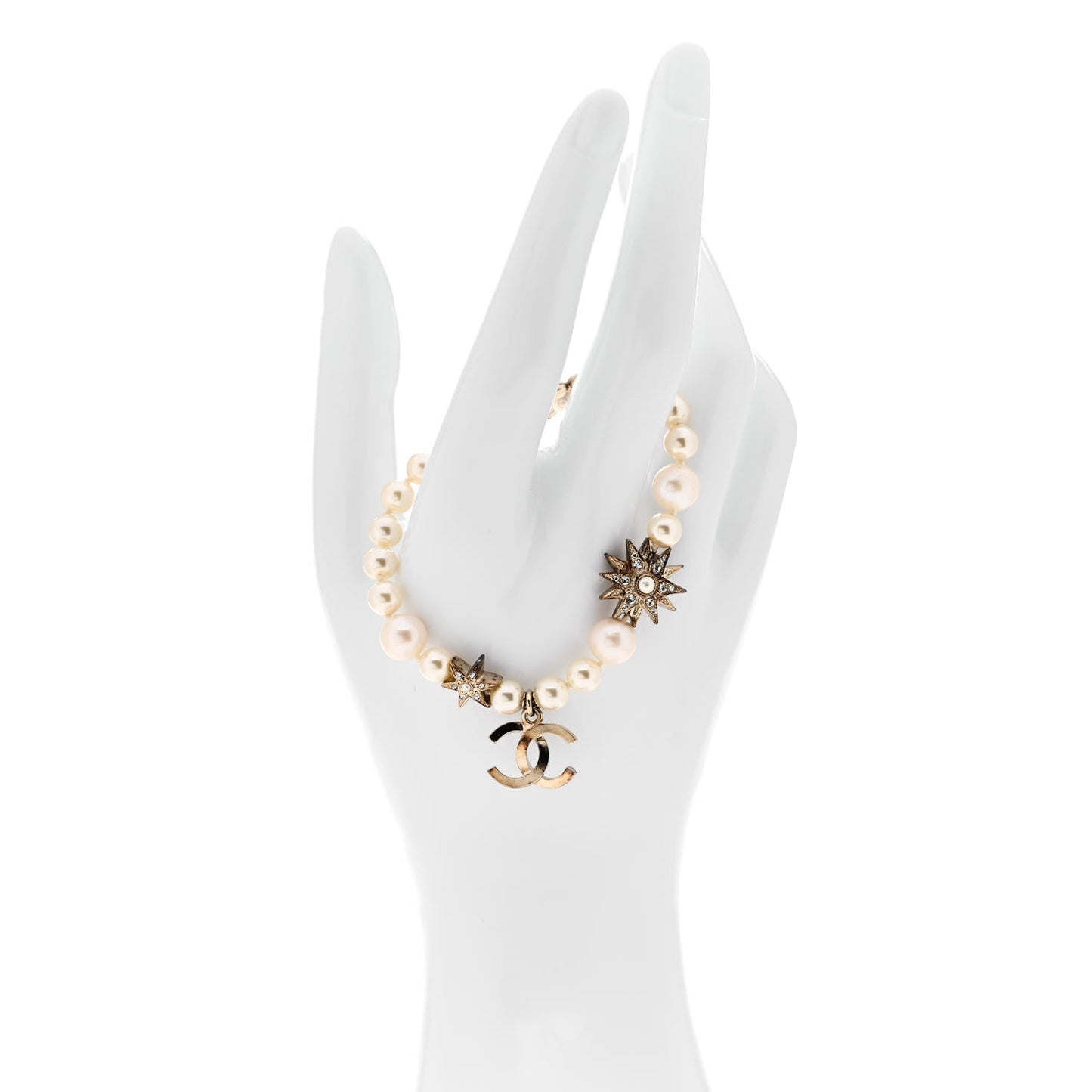 Chanel Pearl Crystal Star CC Bracelet Gold