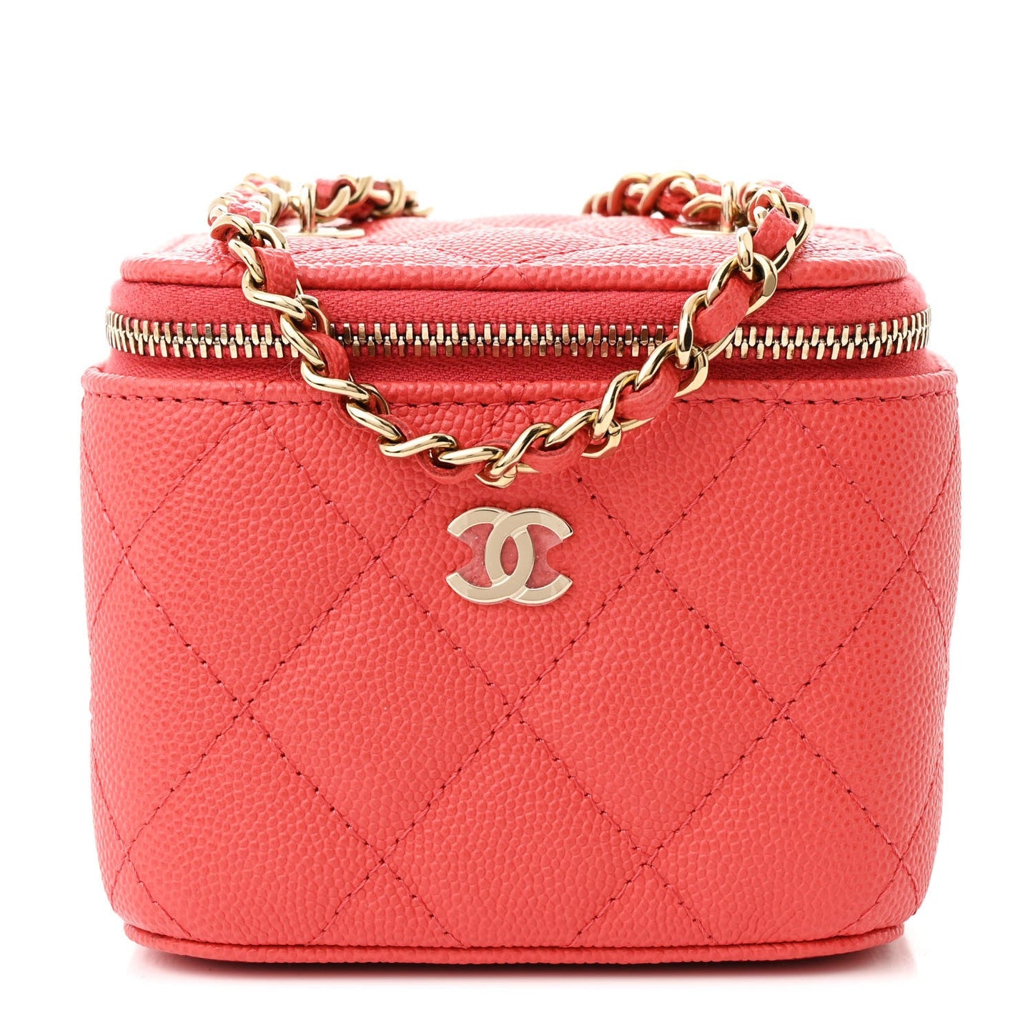 Chanel Caviar Quilted Mini Vanity Case With Chain Red