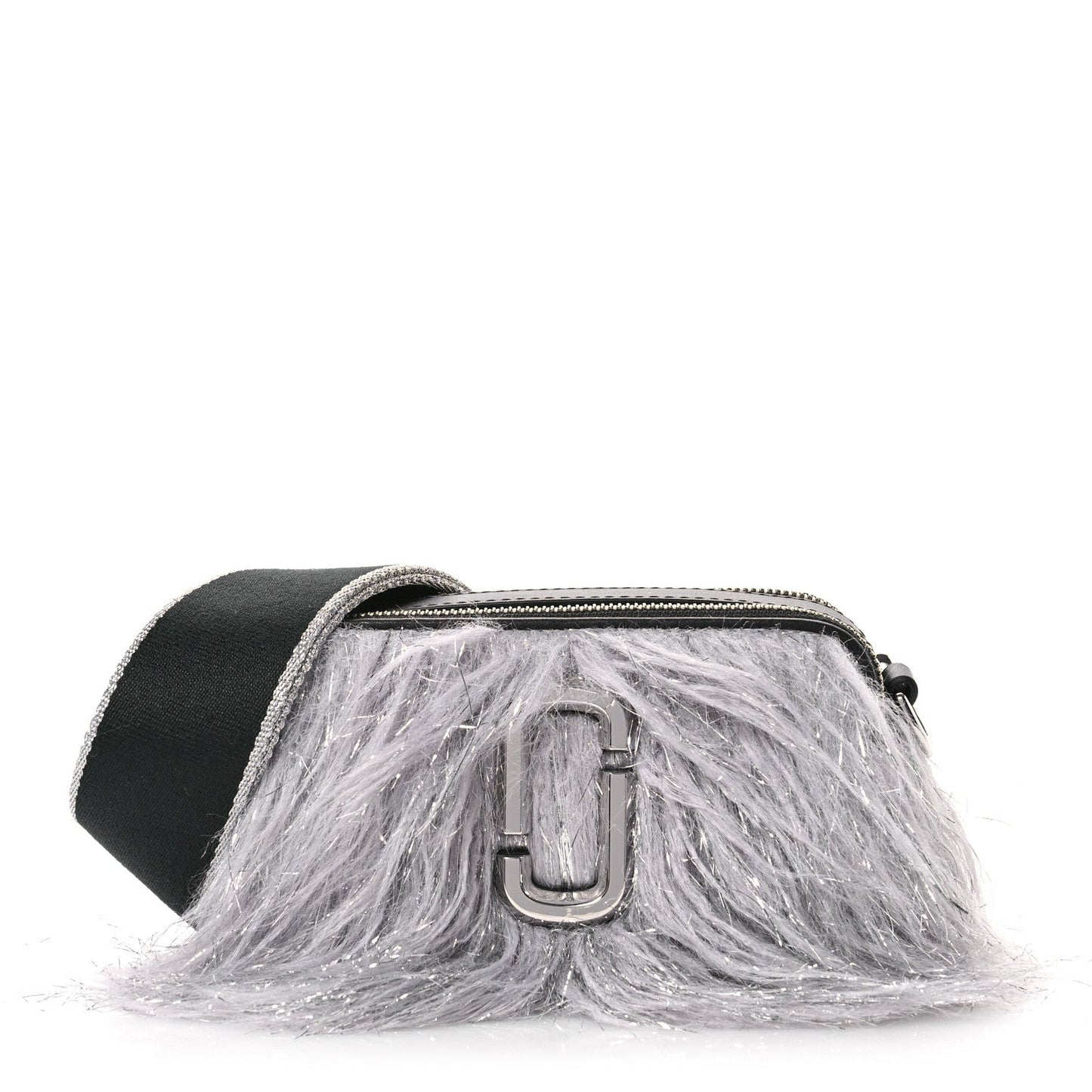 Marc Jacobs Faux Fur Calfskin The Creature Snapshot Camera Bag Grey Silver