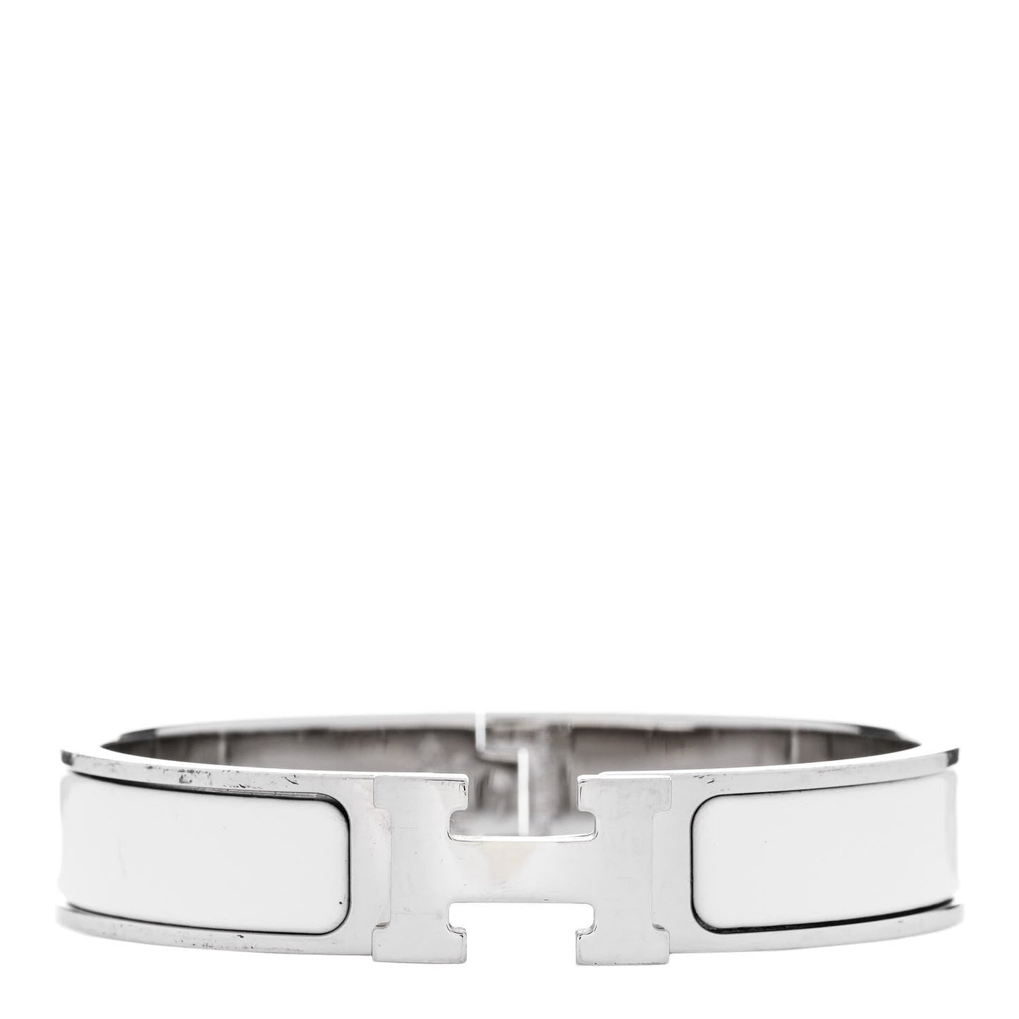 Hermes Enamel Narrow Clic Clac H Bracelet PM White