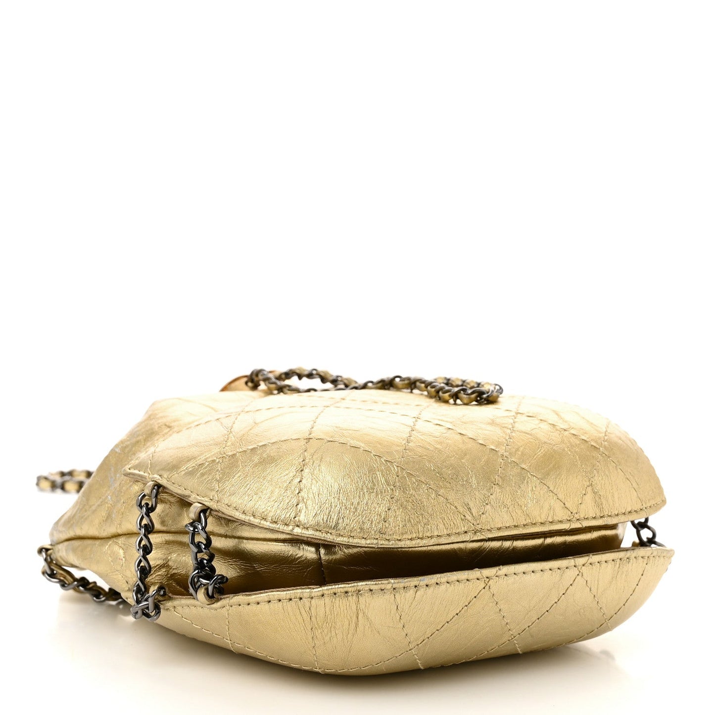 Chanel Metallic Aged Calfskin Quilted Small Gabrielle Bucket Gold