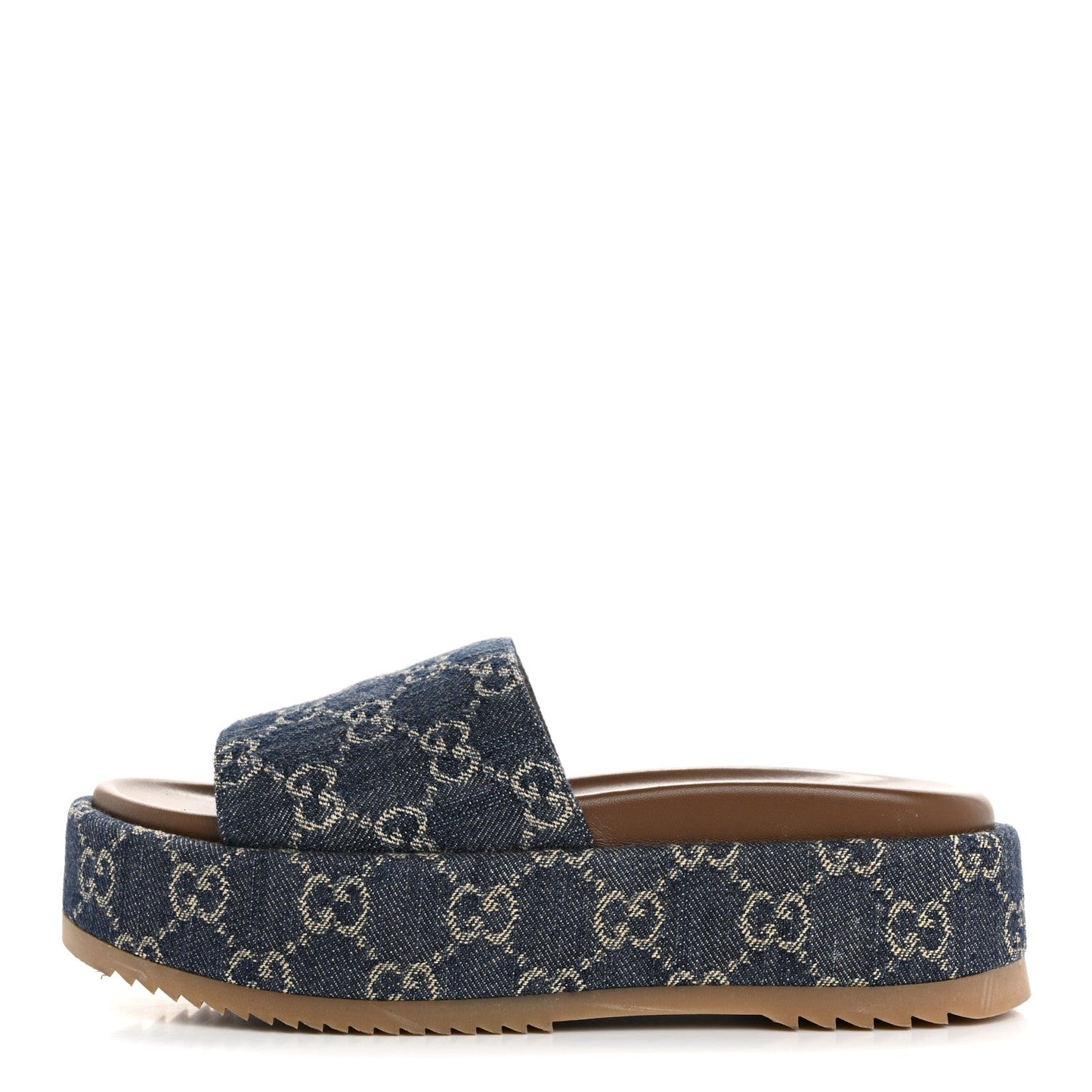 Gucci New Denim GG Monogram Angelina Platform 55mm Slide Sandals 36.5 Blue Tea