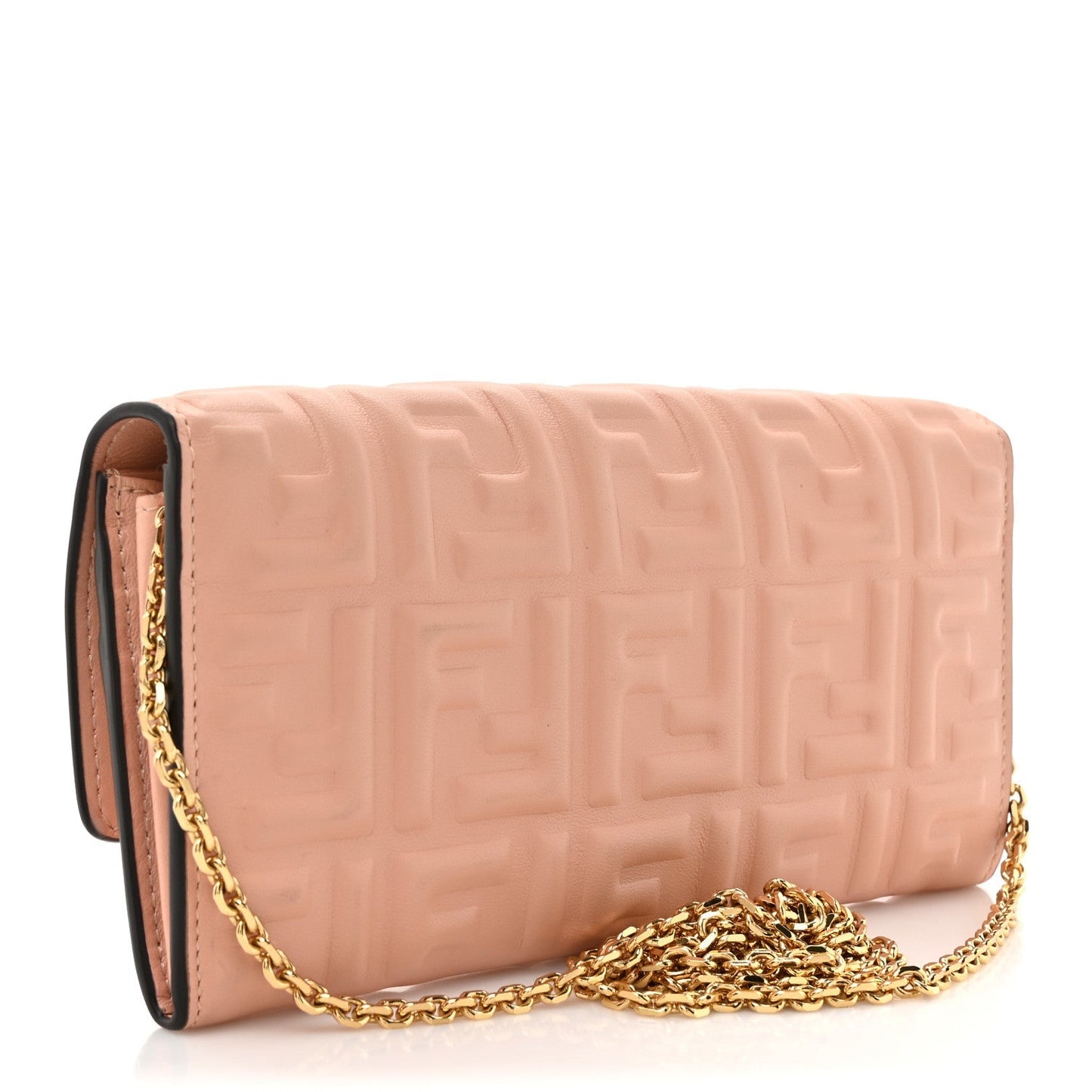 Fendi Nappa Matisse FF Embossed Continental Wallet On Chain Baby Pink