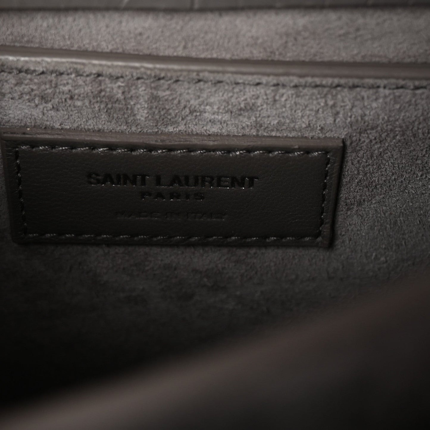 Saint Laurent Calfskin Crocodile Embossed Medium Monogram Sunset Fog
