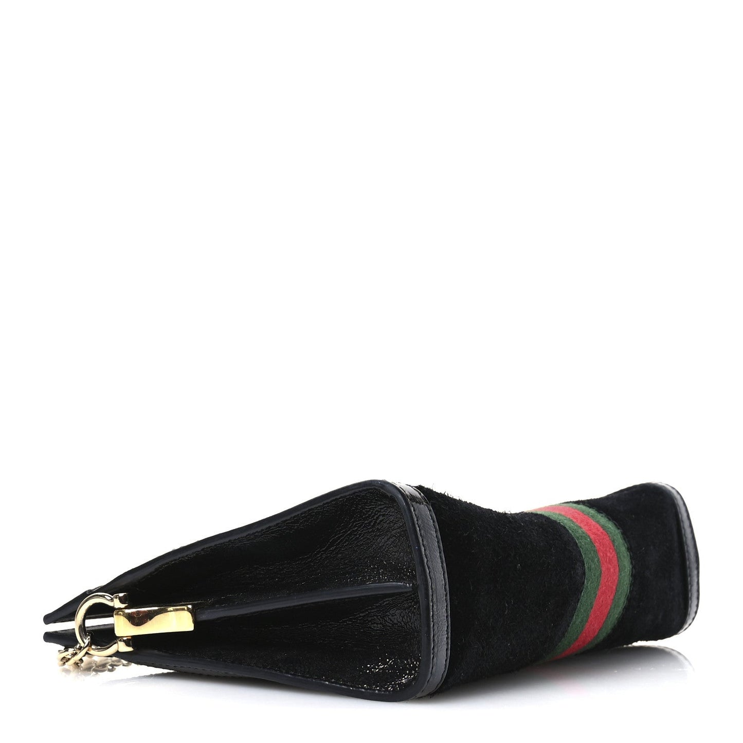 Gucci Suede Patent GG Web Small Ophidia Chain Shoulder Bag Black