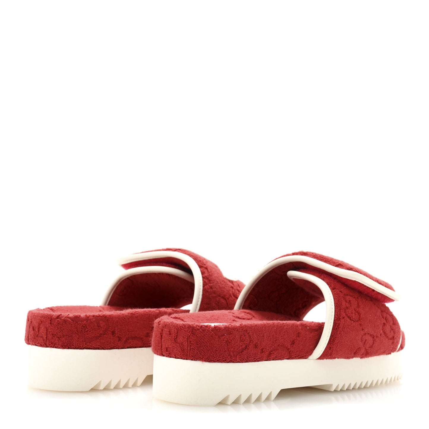Gucci X ADIDAS Terry Cloth Trefoil GG Monogram Womens Platform Sandals 38 Maple Red Off White