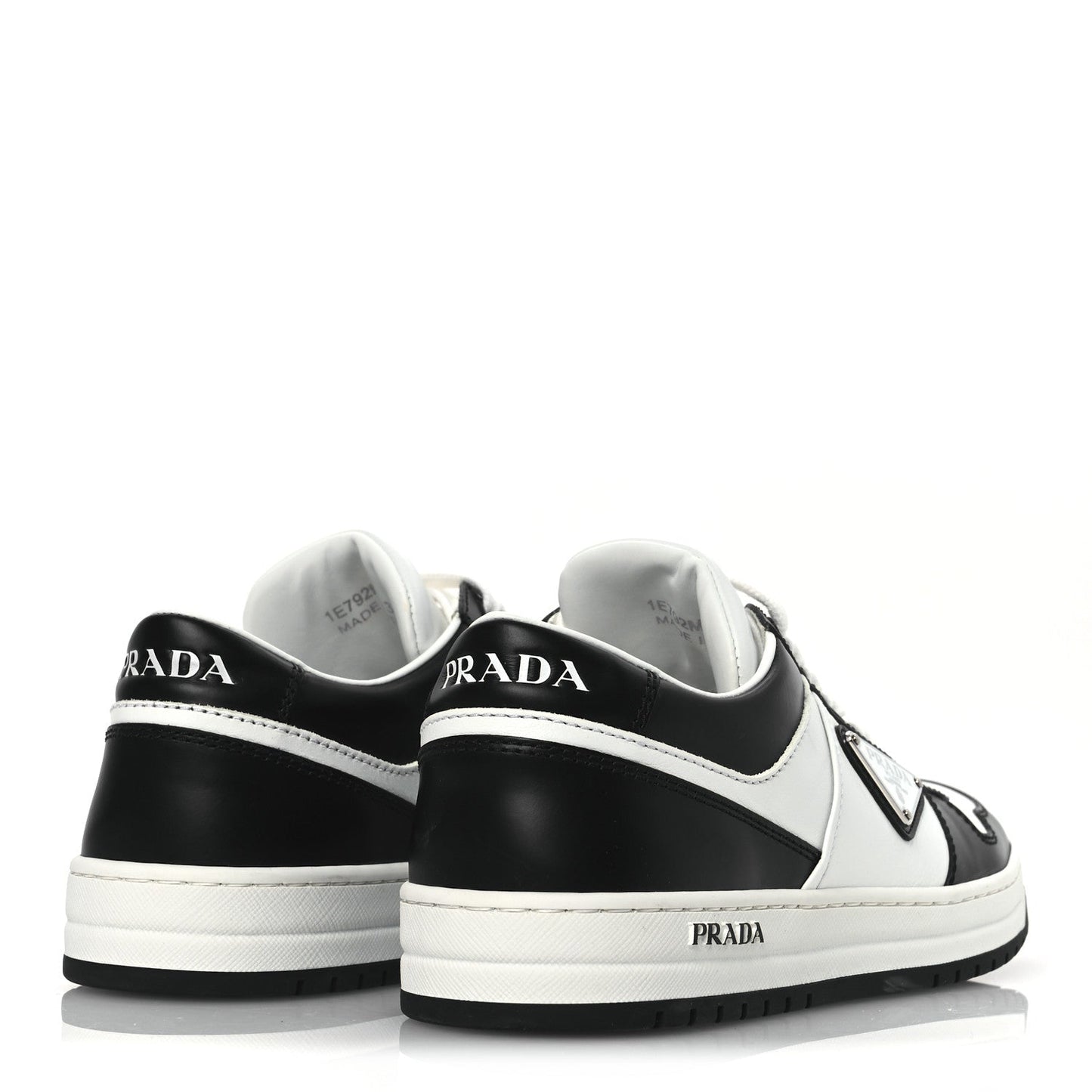Prada Vitello Sport Spazzolato Rois Metal Triangle Logo Downtown Low Top Sneakers 37.5 White Black